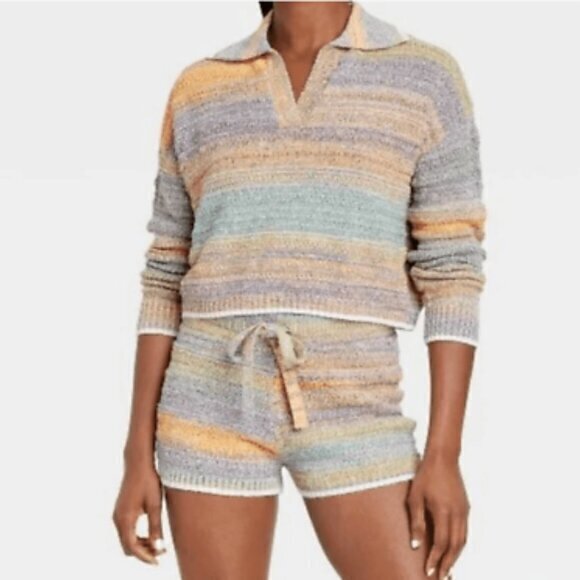 Universal Thread Matching Knit Set XL Top/L Shorts Orange/Blue - Picture 1 of 16